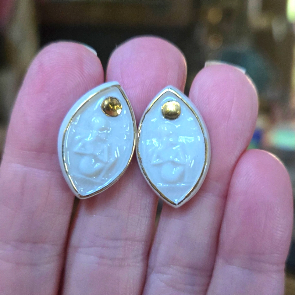 Porcelain & Gold Egyptian Vintage Earrings